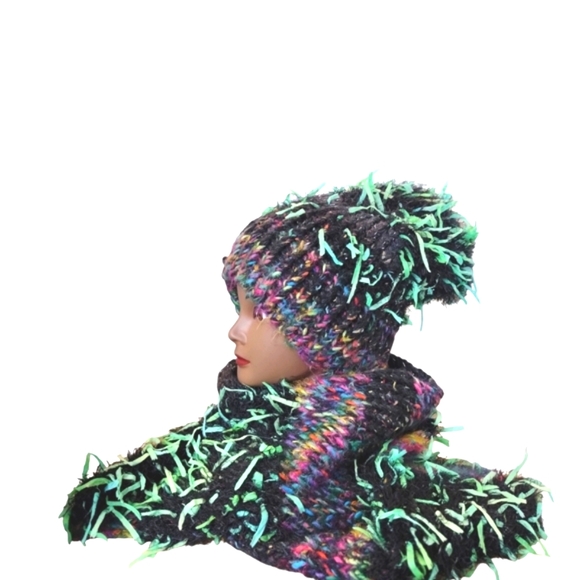 Slouch Bohemian Hat & Scarf Wrap Set Multi-Color Girls Med. Size OOAK - Picture 8 of 8